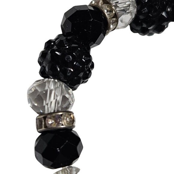 Elegant Black Clear Beaded Stretch Bracelet Rhinestones Minimalist Jewelry Women - Picture 2 of 3